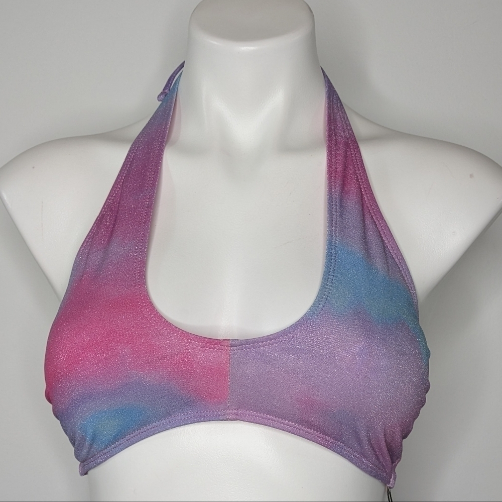 NWT BCBGENERATION pink blue purple tie dye shimmer bikini top XL